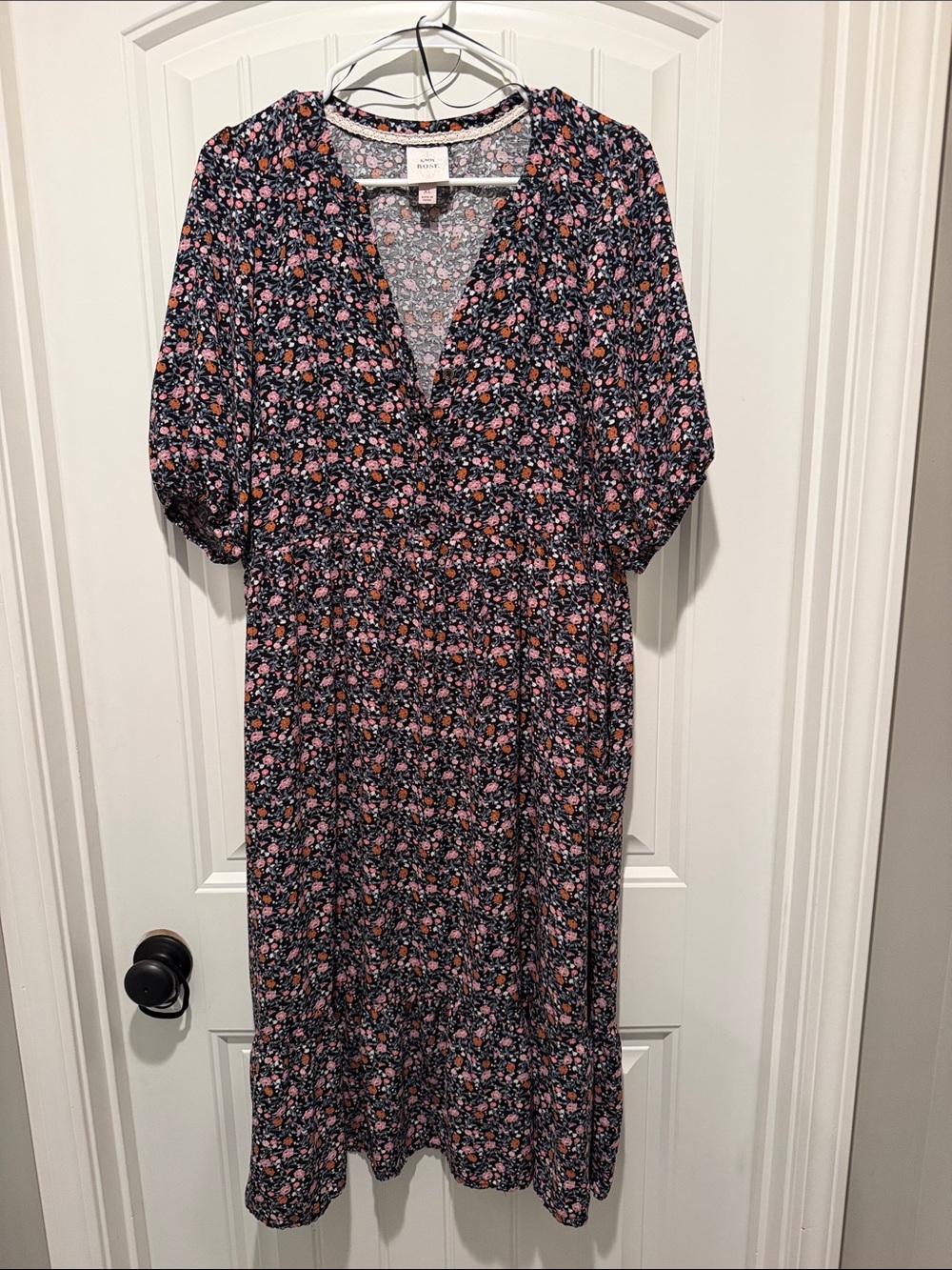 Knox Rose Navy Floral Midi Dress with Pink Blossoms
